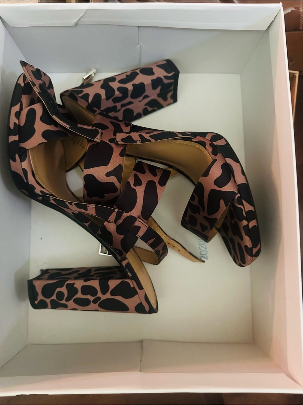 Gibson Latimer Pink and Black Leopard Block Heel Sandals